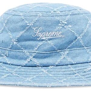 Supreme Light Blue Quilted Denim Bucket Hat with White Logo